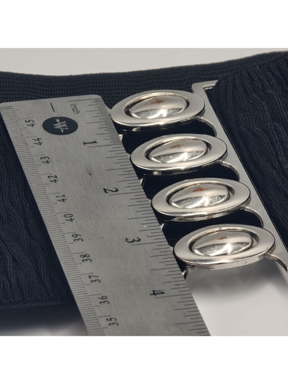VTG Black Wide Stretch Belt With Silver-Tone Oval Buckle Closure 3.5 Inches Wide - Picture 12 of 13